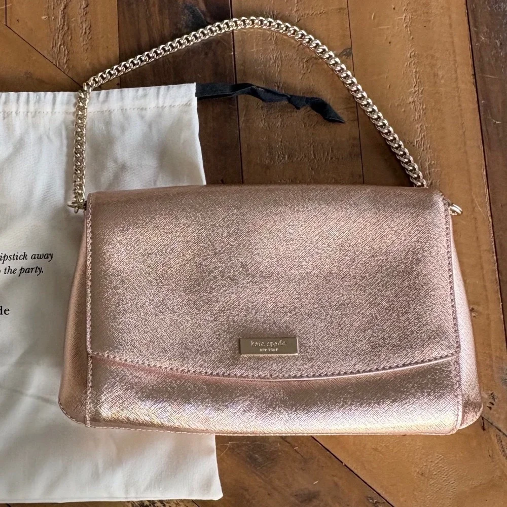 NWOT Kate Spade Rose Gold Metallic Saffiano Leather Crossbody Handbag Purse